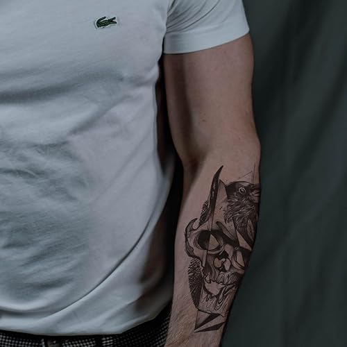 Miniatura 7 de 8 hojas impermeables brazo pierna falso tatuaje temporal cráneo cara flor ojo serpiente pájaro ala