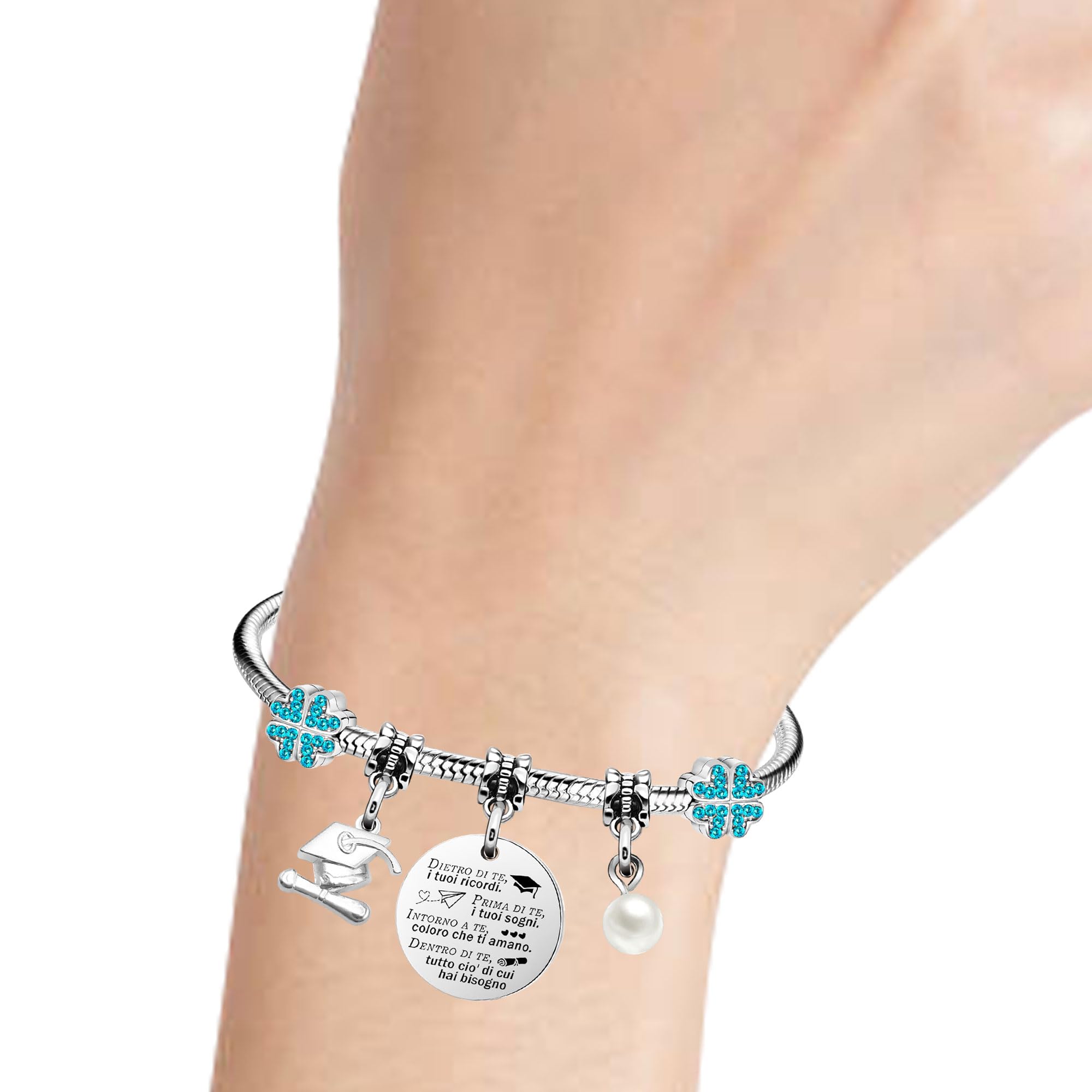 Mieoyue Regalo laurea per le donne Bracciale d'argento di laurea Gioielli ispiratori fortunati Regalo per le congratulazioni ai laureati
