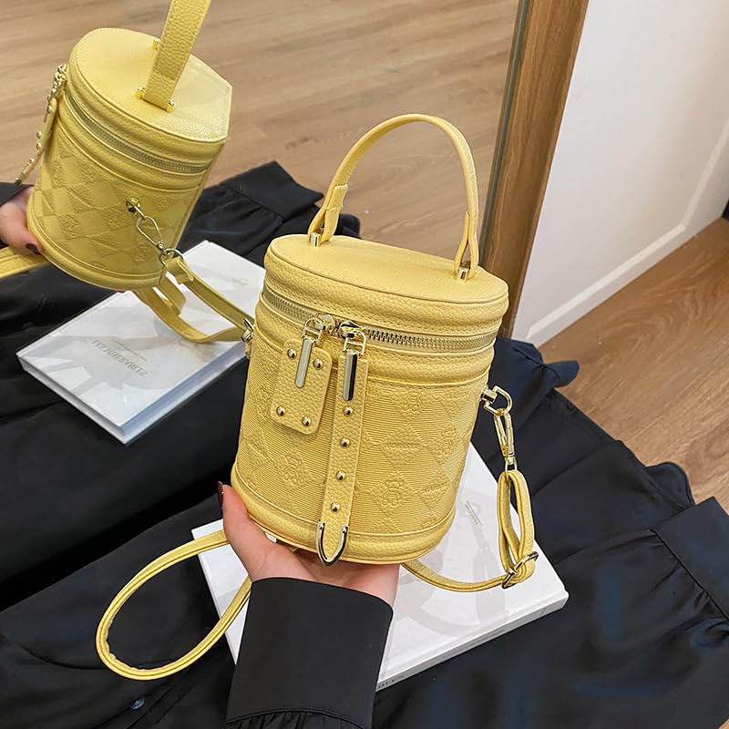Crossbody Bucket Bags for Women Small Quilted Cylinder Round Purses Shoulder Mini Leather Barrel Top Handle Handbags3