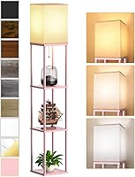 Vista 17 de Lámpara de pie con estantes para sala de estar roble gris, lámpara de pie con estante con bombilla LED de 3 CCT, lámpara de columna de pie