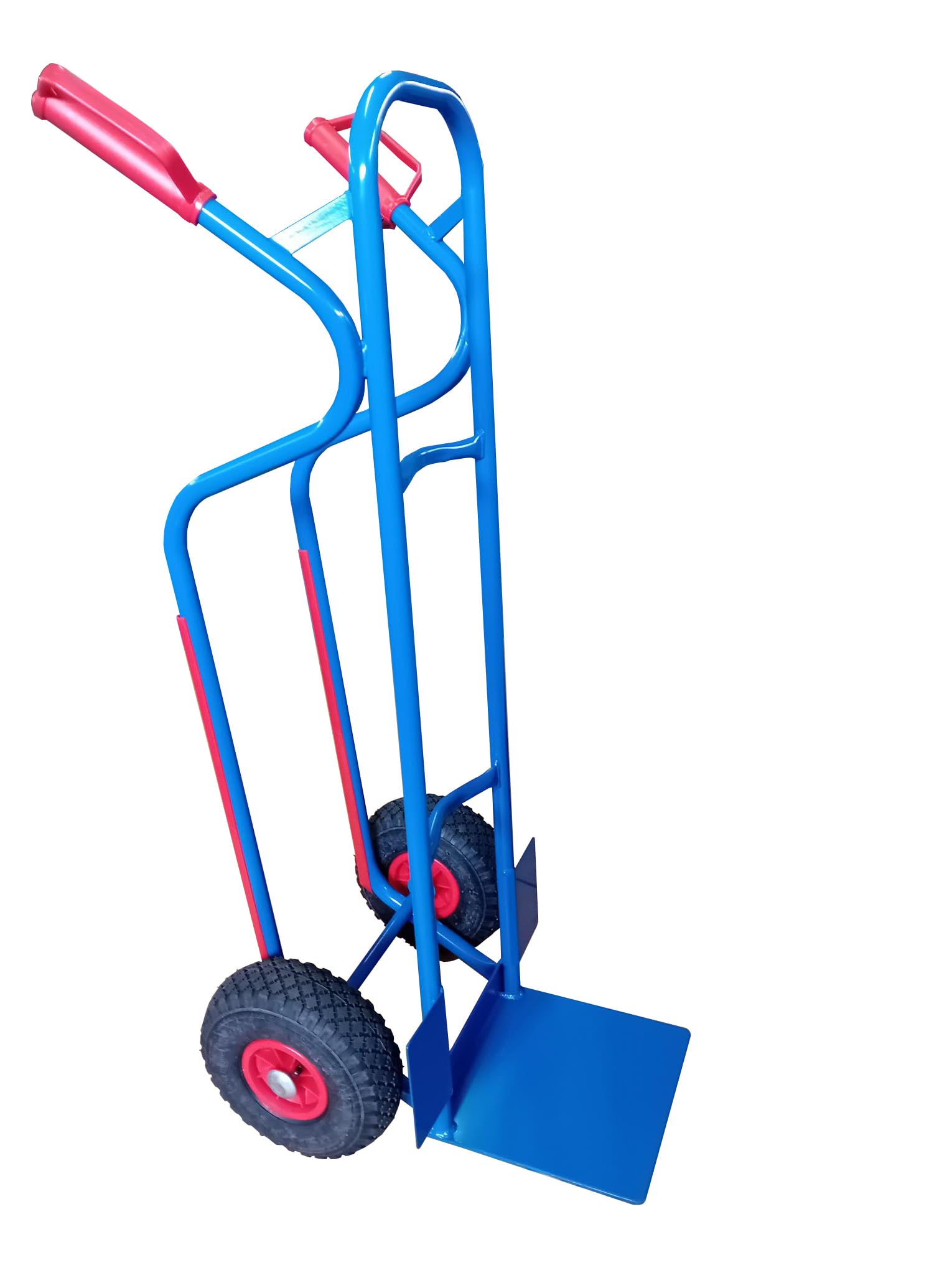 RLW Profi Stahlrohr Sackkarre Stapelkarre Maximium 300 kg - Schaufel 280x280 mm - Made in EU - kein Asien-Import (Räder nach Ihrer Wahl) (Luftrad schwarz/PVC-Felge rot/Gleitlager)