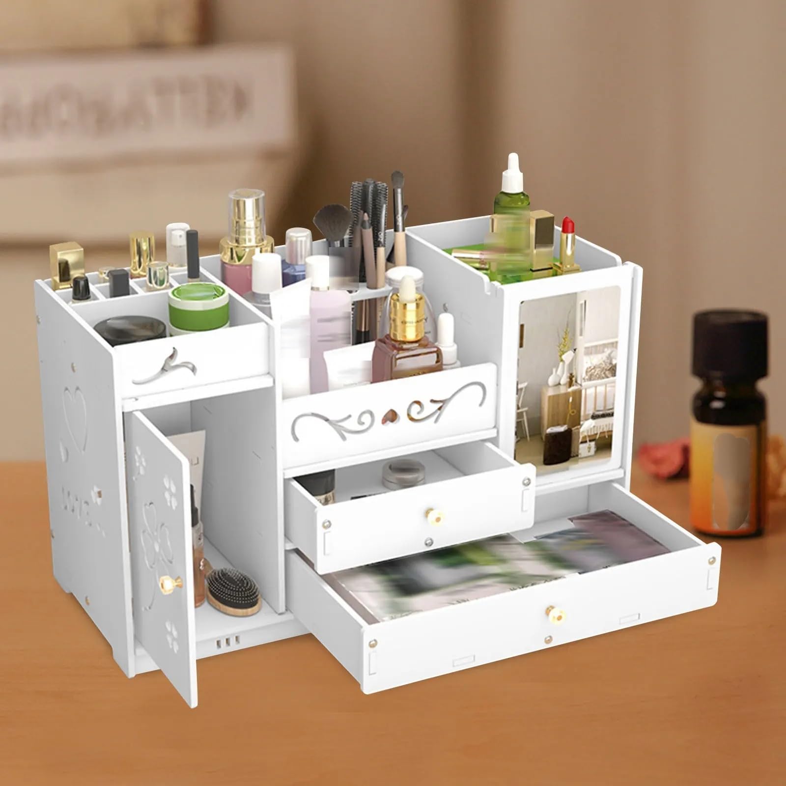 Schminktisch Organizer Kosmetik-Organizer, Desktop-Make-up-Aufbewahrungsschublade, Make-up-Organizer mit Schubladen