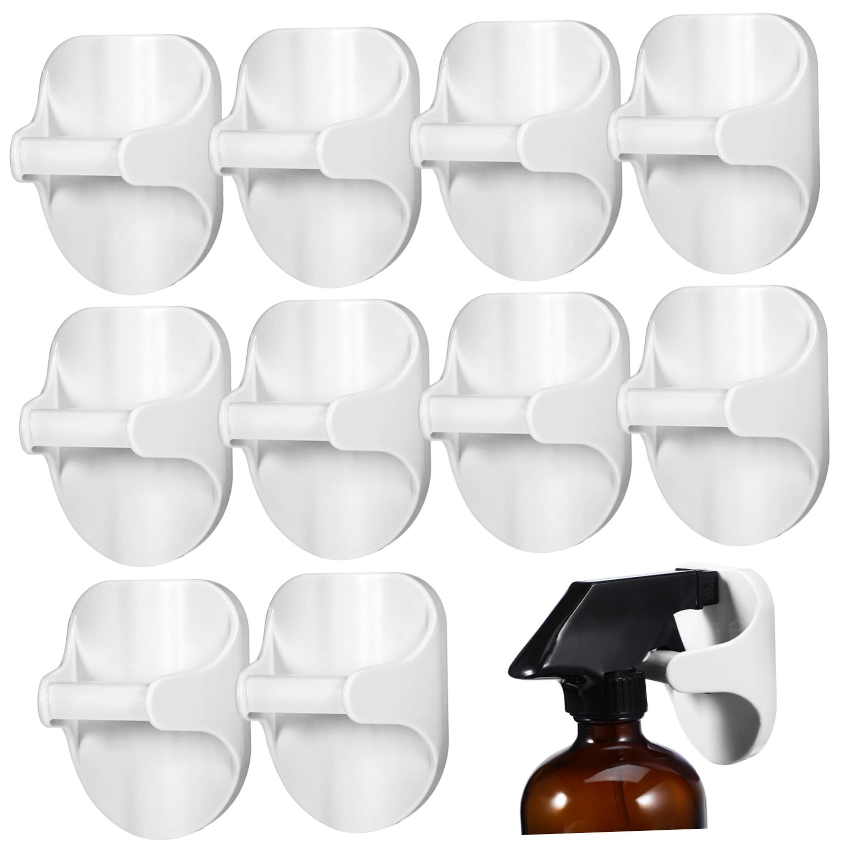 Support mural adhésif pour flacons pulvérisateurs ABS blanc avec 10 crochets