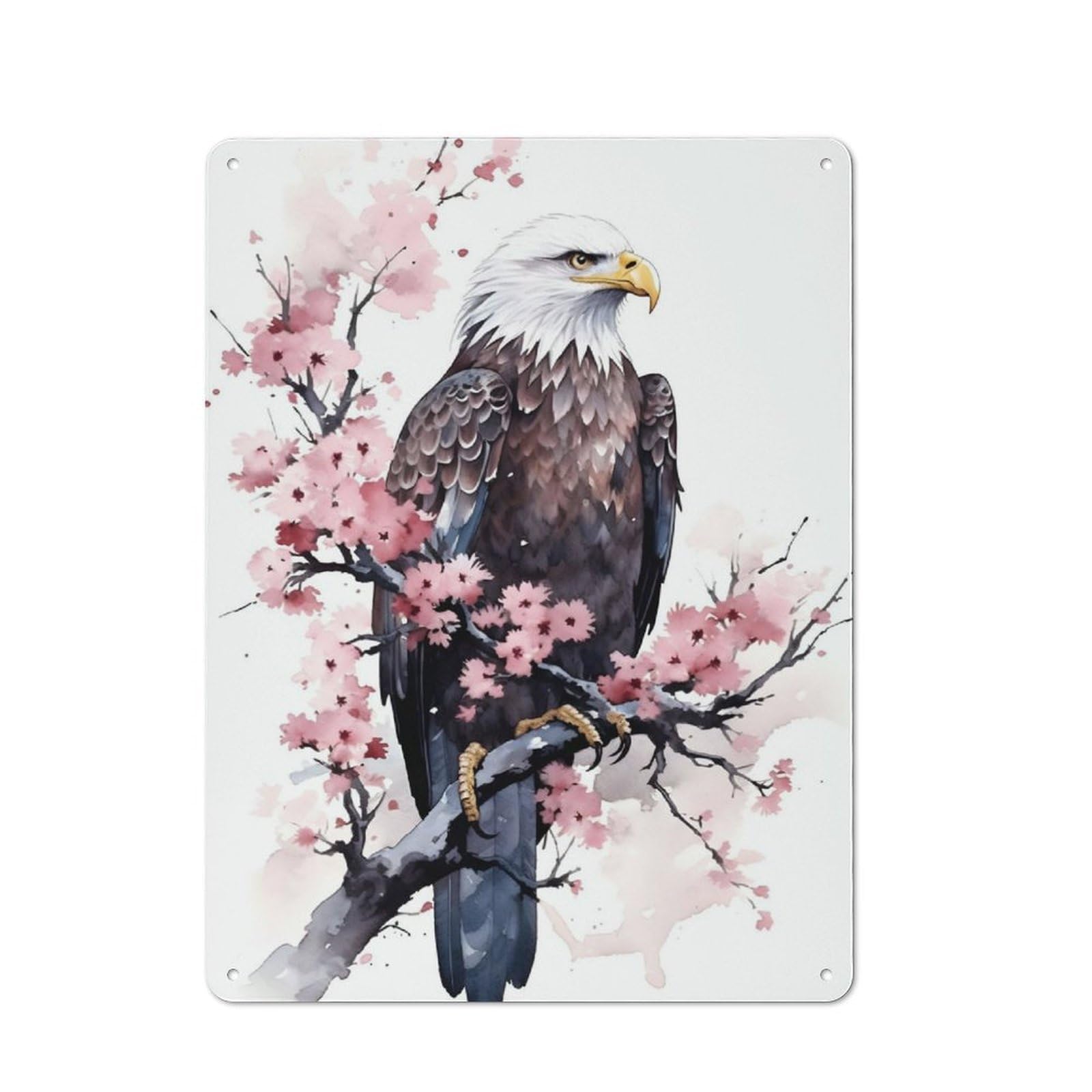 Junmoney Bald Eagle Cherry Blossom Printed Metal Sign 40X30cm For Hallway Wall, For Living Room And Hallway Decor, For Home Office And Studio Walls