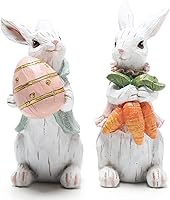 Vista 10 de Hodao Decoraciones de conejo de Pascua, decoración de primavera para el hogar, figuras de conejo, regalos (conejo gris de Pascua, 2 unidades)