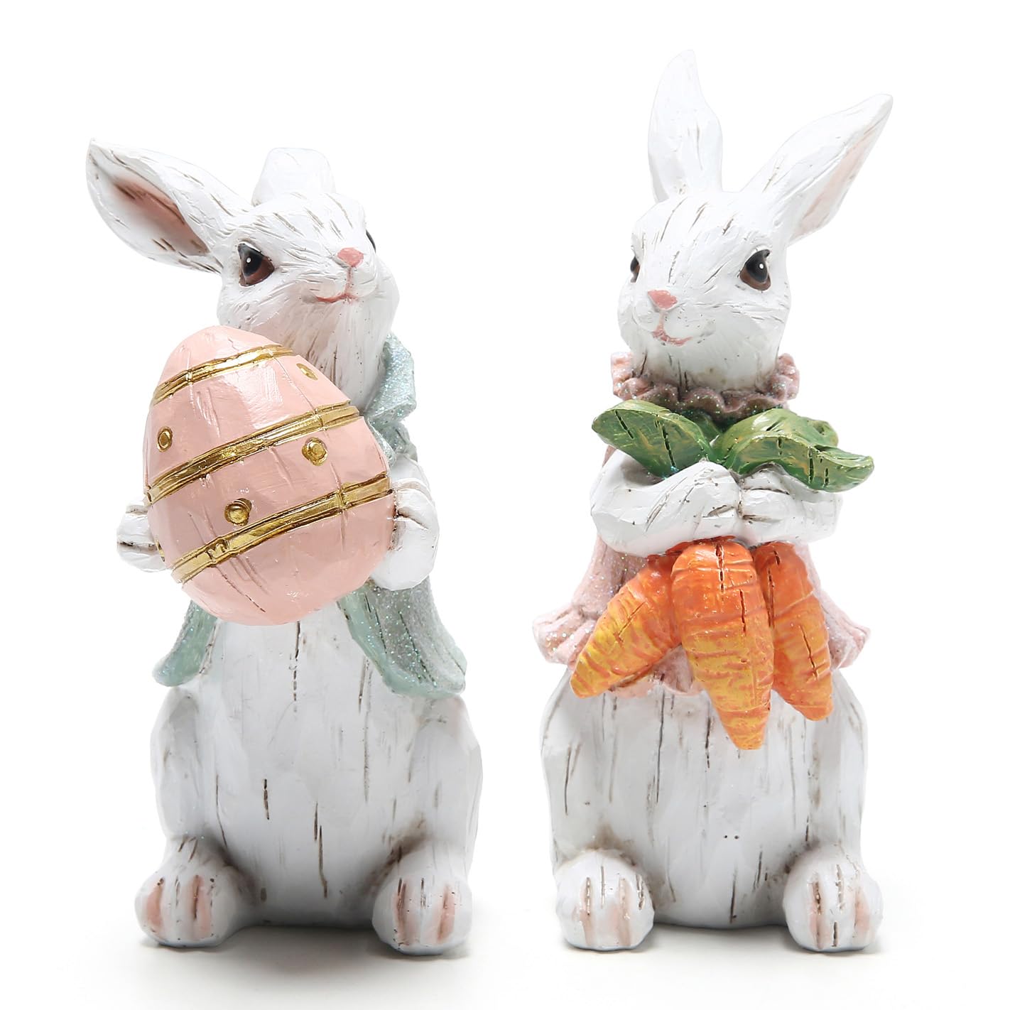 Hodao Easter Bunny Decorations Spring Home Decor Bunny Figurines Gifts(Easter White Rabbit 2pcs)