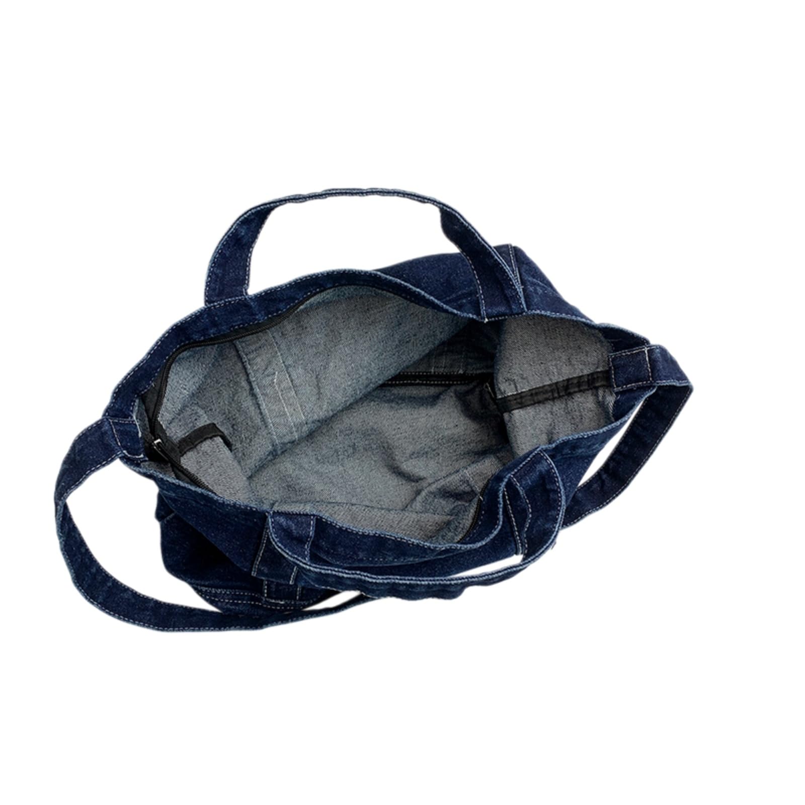 Beauty Case Borsa da Donna in Denim, A Spalla Casual con Doppie Maniglie E Tasca Anteriore per I Pendoli Giornalieri-Dark Blue
