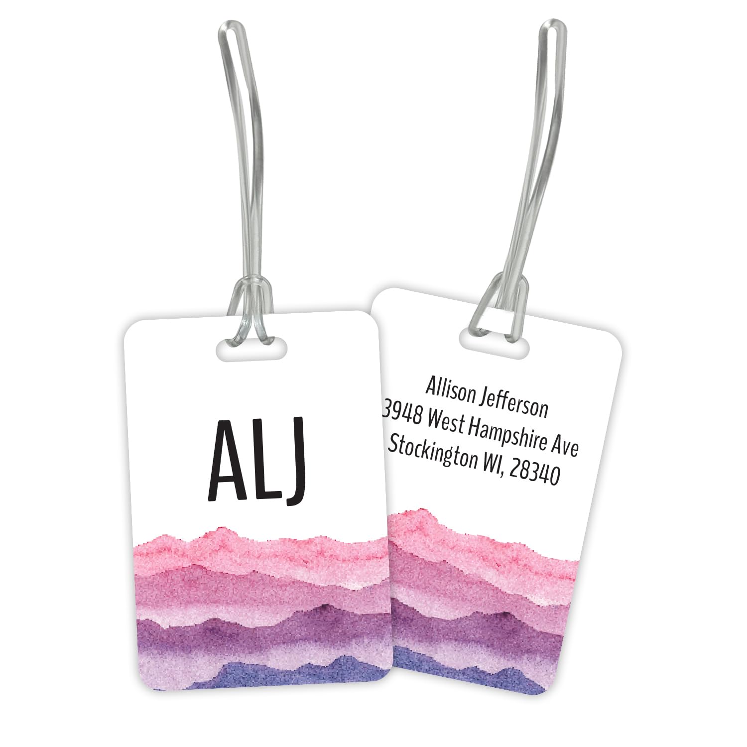 ARTISTIC DIRECT Personalized Watercolor Mountains Luggage Tag / 2.75" x 4" Custom Landscape Bag Tag / Double Sided Durable Plastic Luggage Tag with