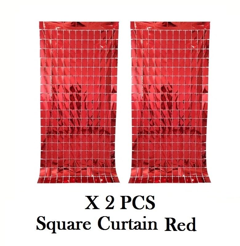 Image of AMFIN (Pack of 2) Square Foil Curtains for Birthday Decoration Photo Booth Props Backdrop Baby Shower Bachelorette Party Decorations (Red)