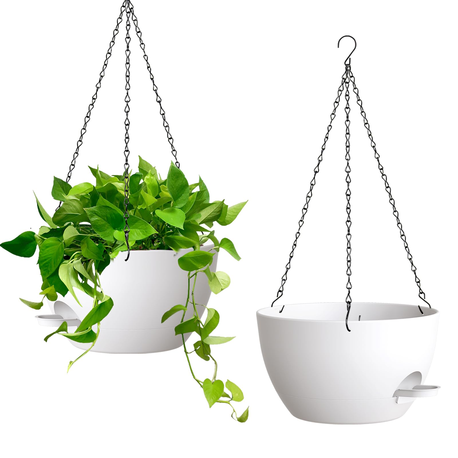 Homeuouz 25cm Selbstbewässernde Hängende Blumenampel 2er-Set – Blumentopf Hängend Innen & Außen, Hängeblumentöpfe mit Drainage für Balkon, Wohnzimmer, Küche,Weiß