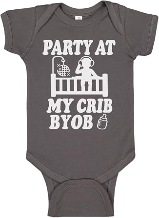 Reaxion Funny Cute Baby Boy Girl Party At My Crib Bodysuits | Handmade Clothes For Infant Newborns