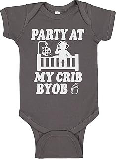 Reaxion Funny Cute Baby Boy Girl Party At My Crib Bodysuits | Handmade Clothes For Infant Newborns