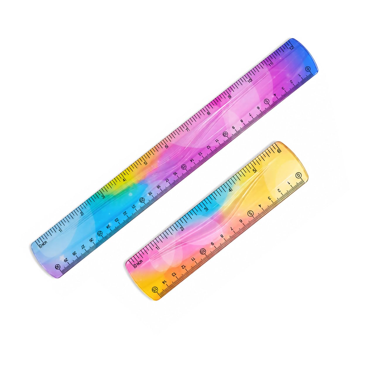 2 Pcs Flexible Ruler, 30cm/15cm Colorful Rulers, Unbreakable Soft Bendable