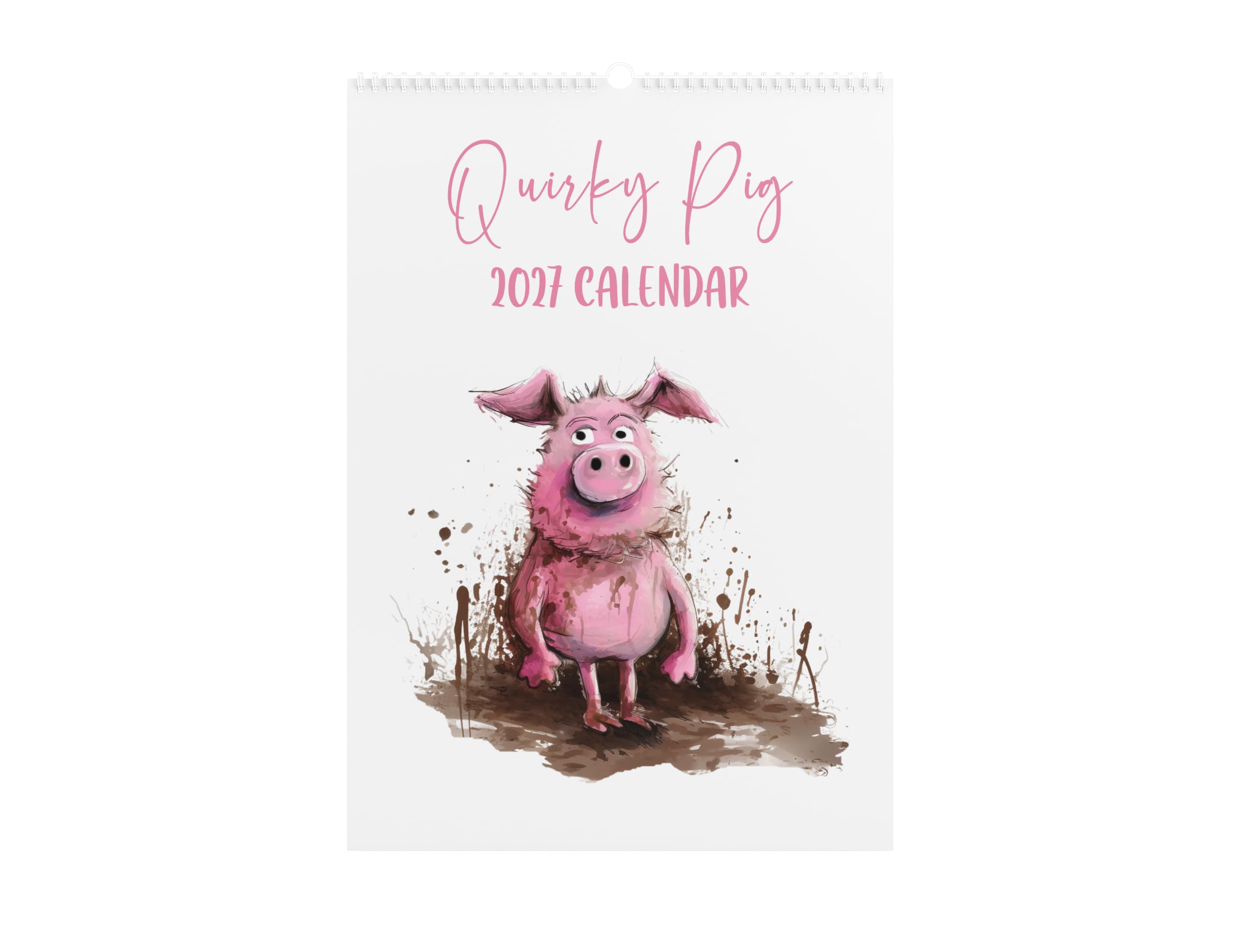 Quirky Pig 2027 Wall Calendar, 12 Month Pig Animal Design, Monthly Planner with Funny Illustrations, Handmade A4 Calendar