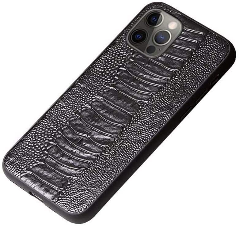 Coque iPhone 12 Pro antichoc étui arrière cuir motif autruche noir