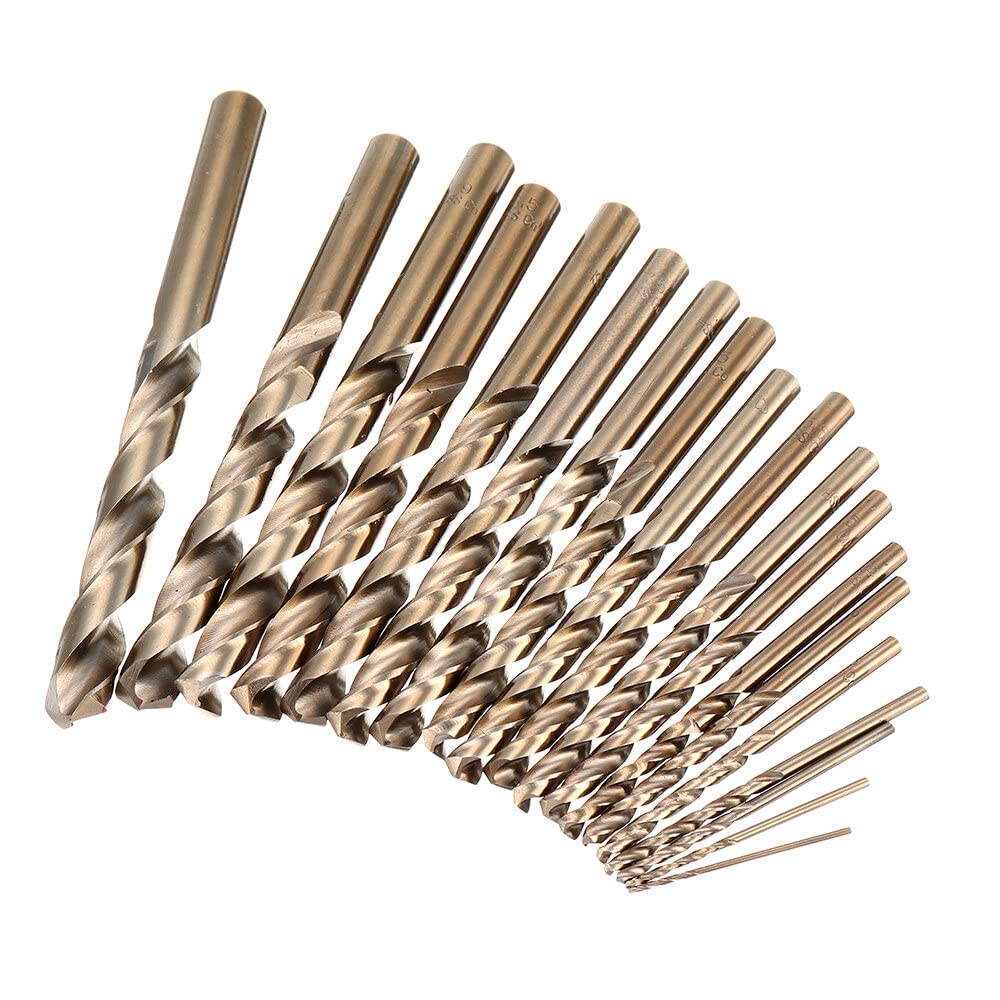 VIDOO Juego de Brocas Cobalto M35 HSS-Co Helicoidales con Caja Metal para Acero Inoxidable Madera-19Piezas