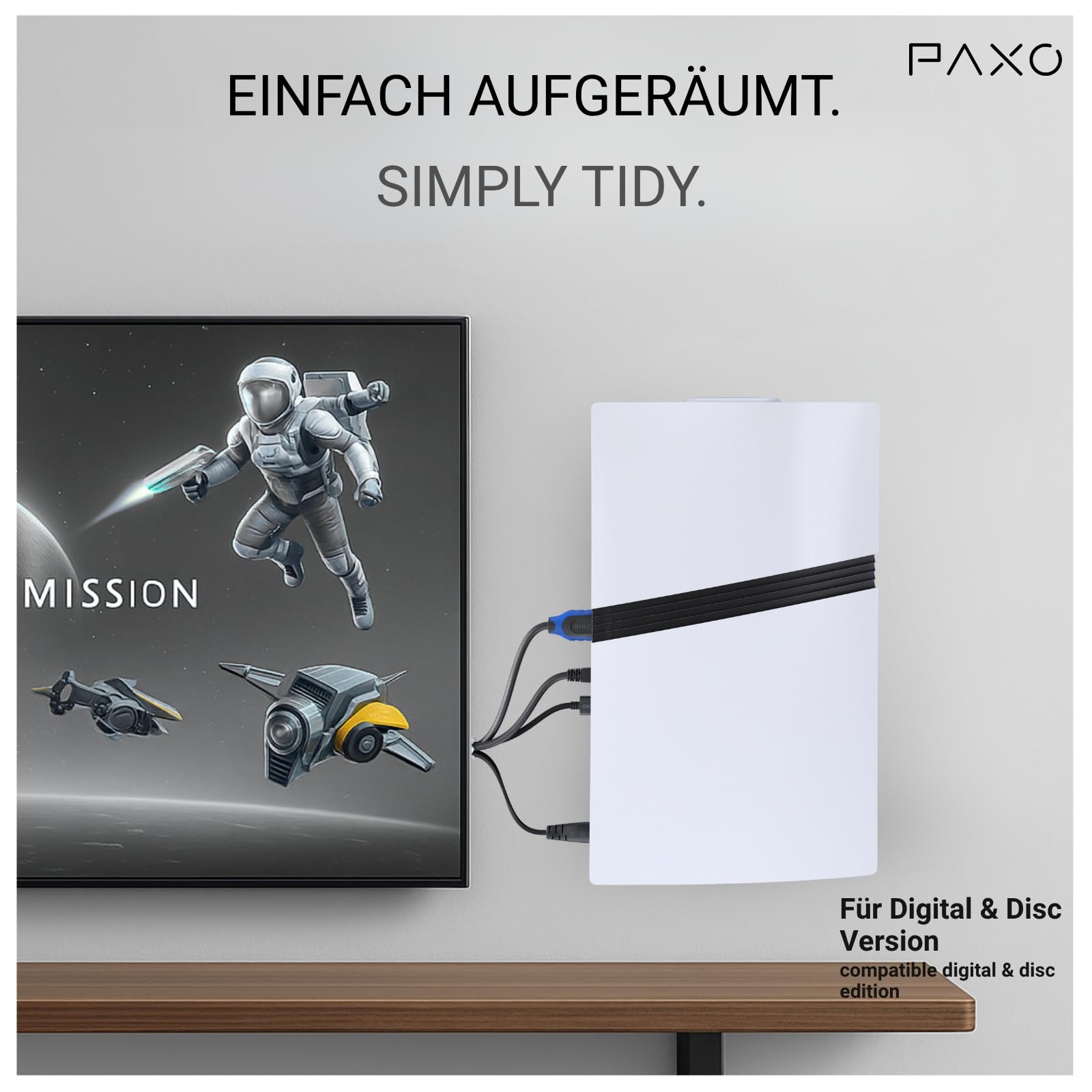 PAXO PS5-PRO Wandhalterung für Disc & Digital | Stromkabelabgang Links | Kompatibel mit Sony PlayStation 5 PRO, PS5 Zubehör, PS5-Weiß