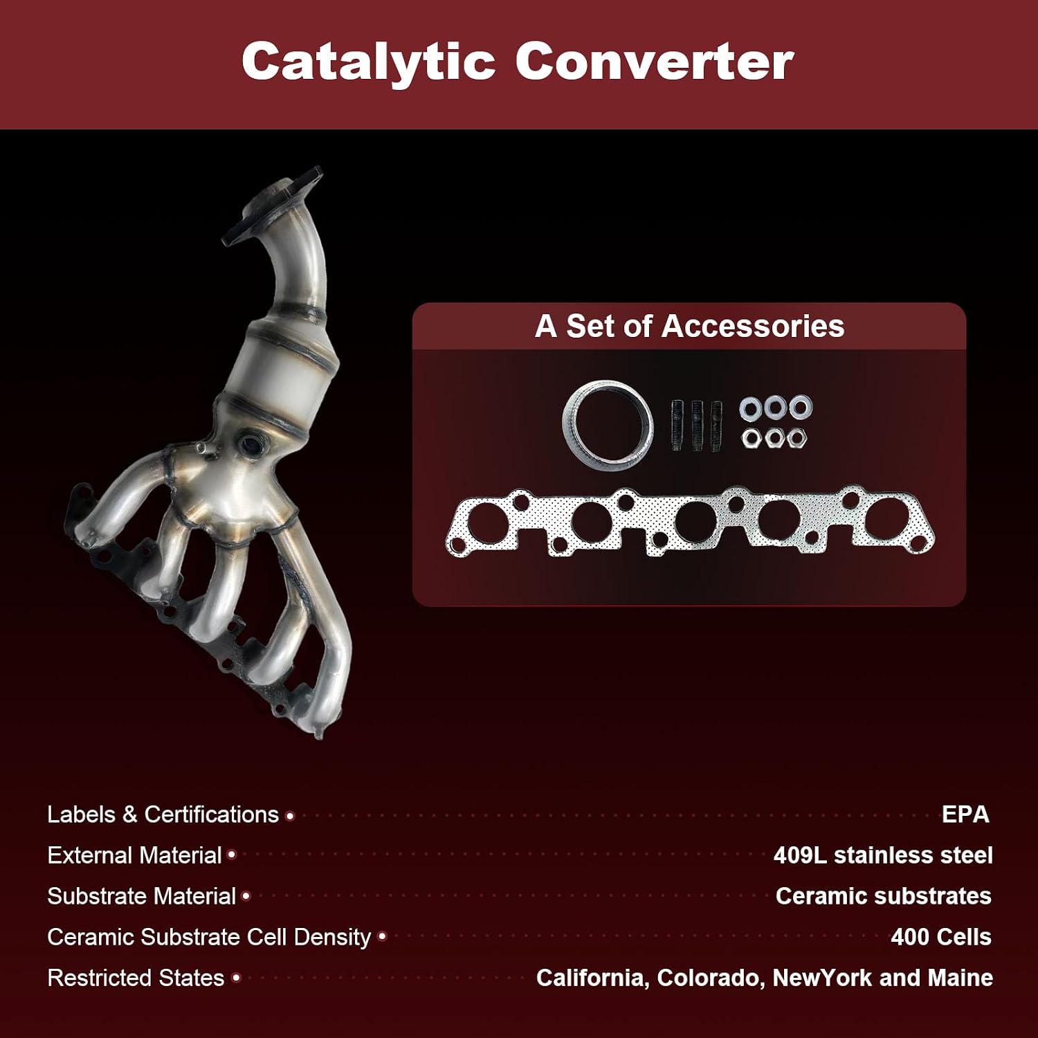 Front Catalytic Converter with Gasket for Chevy Chevrolet Colorado 2004 2005 2006 for GMC Canyon 2004 2005 2006 & Hummer H3 Isuzu i-350 2006 3.5L Replace# 16481 674-703 674703 EPA Compliant