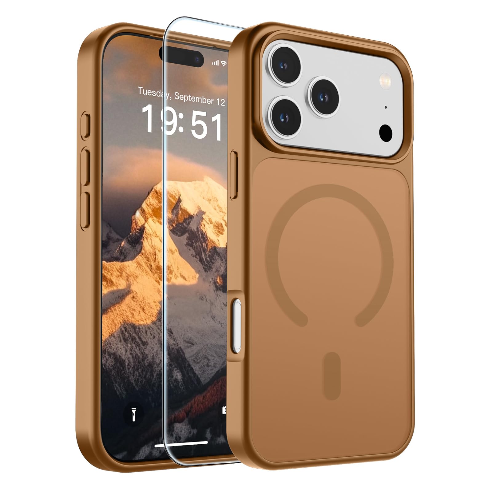 Photo 1 of SUPFINE Magnetic for iPhone 17 Pro Case with Screen Protector (Compatible with MagSafe)(Military Grade Drop Protection) Translucent Matte Phone Cover,Brown