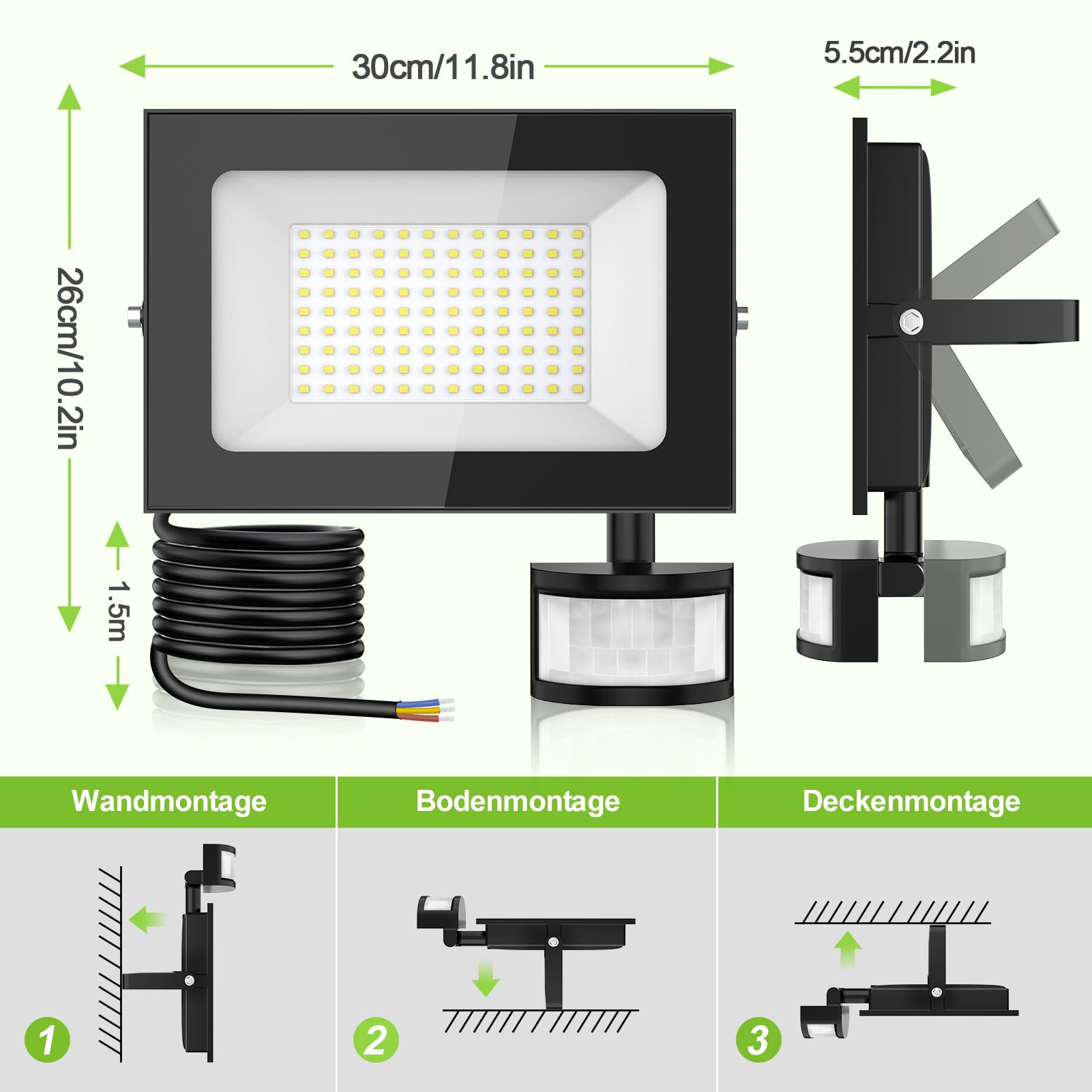 Sararoom LED Strahler mit Bewegungsmelder Außen, 150W 15000LM Led Fluter Flutlicht - 2er 6500K Scheinwerfer Fernbedienung, IP65 Wasserdicht Aussenstrahler Sicherheitsleuchte für Garten Garage Hof Wand