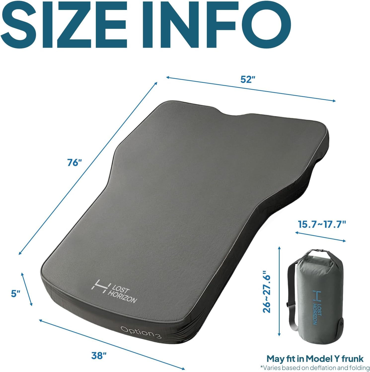 Lost Horizon Air & Foam Camping Mattress Custom Fit for Tesla Model Y, Self Inflating Sleeping Pad with Air Pump, 5" Thick, R-Value 13