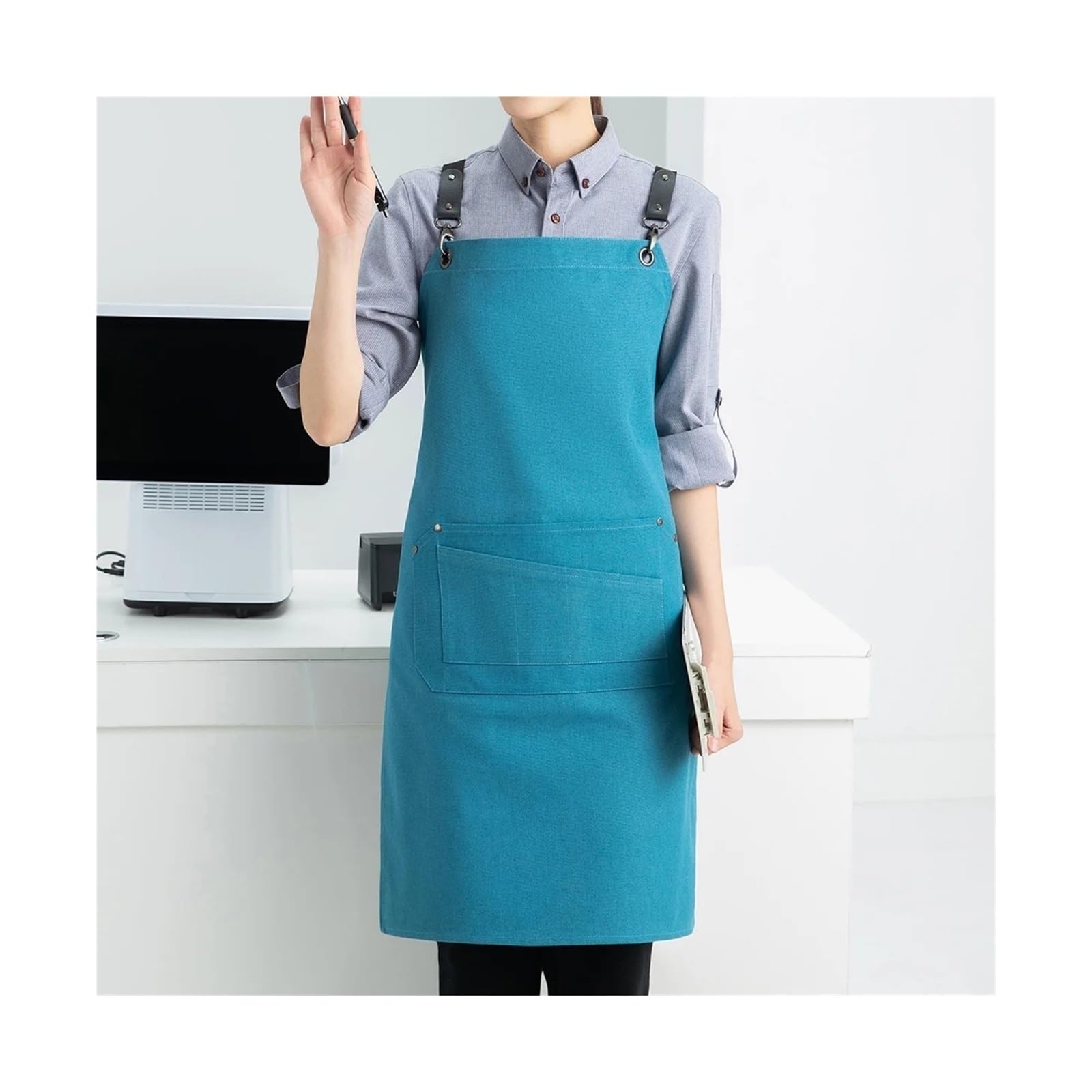 Tela Grembiuli Grembiule da cuoco 1 pezzo for uomo e donna con grandi tasche multifunzionali, incrocio in tela di cotone sul retro