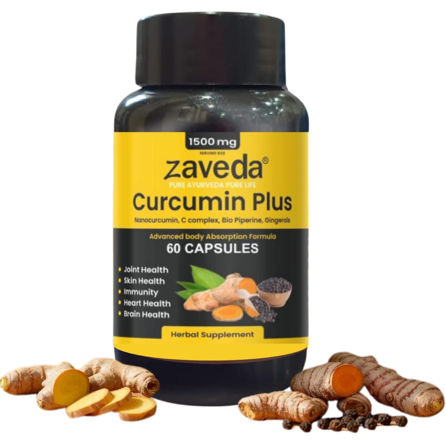 Curcumin Plus with 95% Curcuminoids, NanoCurcumin, Bio Piperine & Gingerols | High-Absorption Curcumin Complex for Immunity, Anti-Inflammation, Joint Support & Skin Health | 60 Veg Capsules