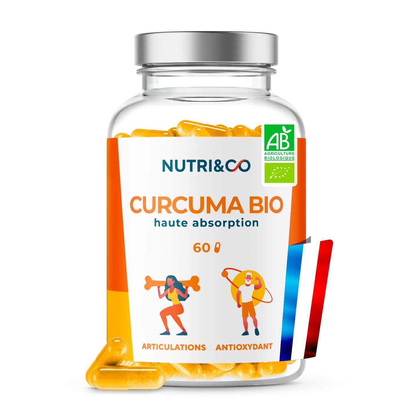 Potential bio curcuma | High bioavailability patented curcumin x 45 after the study | High quality as piperine | Antioxidance joints | 60 capsules fully planted | Nutri&Co