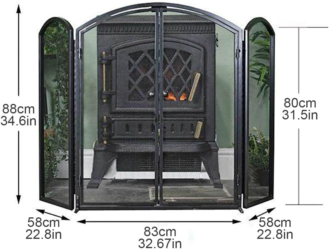 3 Panel Fireplace Screen, Fire Place Screens Stand Alone, Wrought Iron Extra Large Fireplace Screen Decorative Fire Spark Guard Grate for Living Room Home Decor