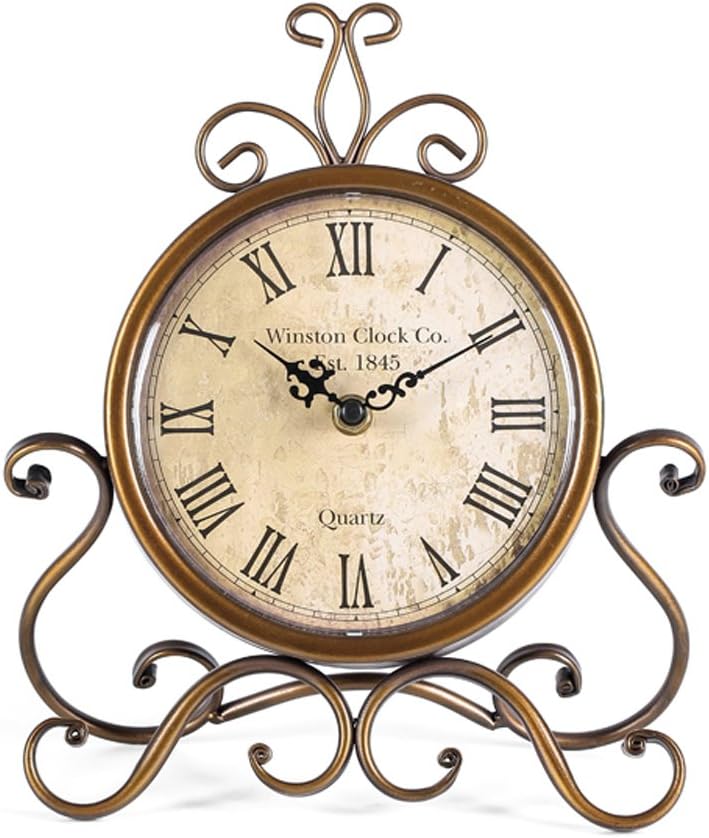 Table Clocks 28 cm Height Silent Non Ticking Roman Retro Art Desk Clock for Living Room Bedroom Office(Copper)