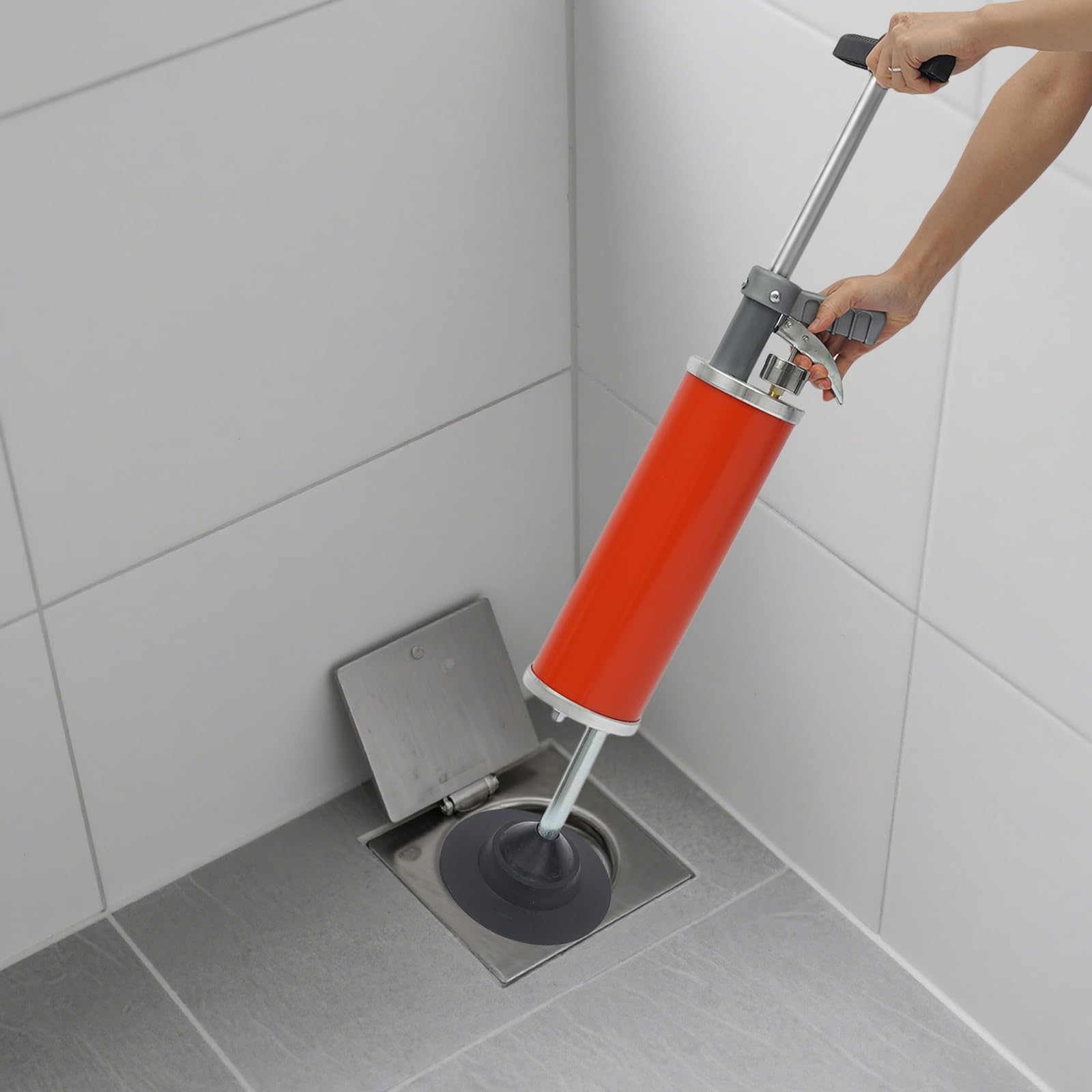 Limpiador de tuberías neumático con aire comprimido, desatascador manual de alta presión 0,7 MPa con 2 boquillas, apisonador de presión de aire para inodoro y lavabo