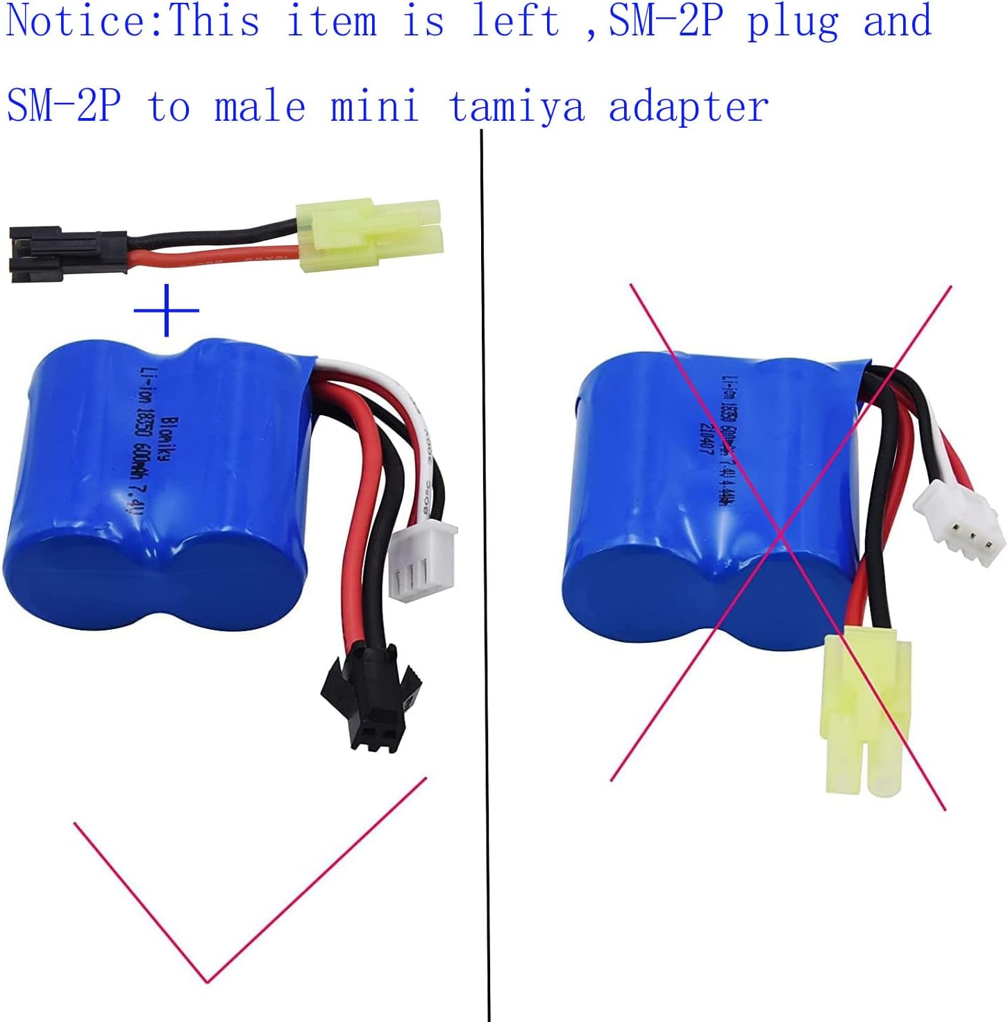 Blomiky 2 7.4V 600mAh 4.44Wh Lion Battery with SM-2P Black 2 Pin Plug Suitable for Skytech TKKJ Blue Boat H100 H102 H106 and H120 RC Ship Boat / H100 Battery 2