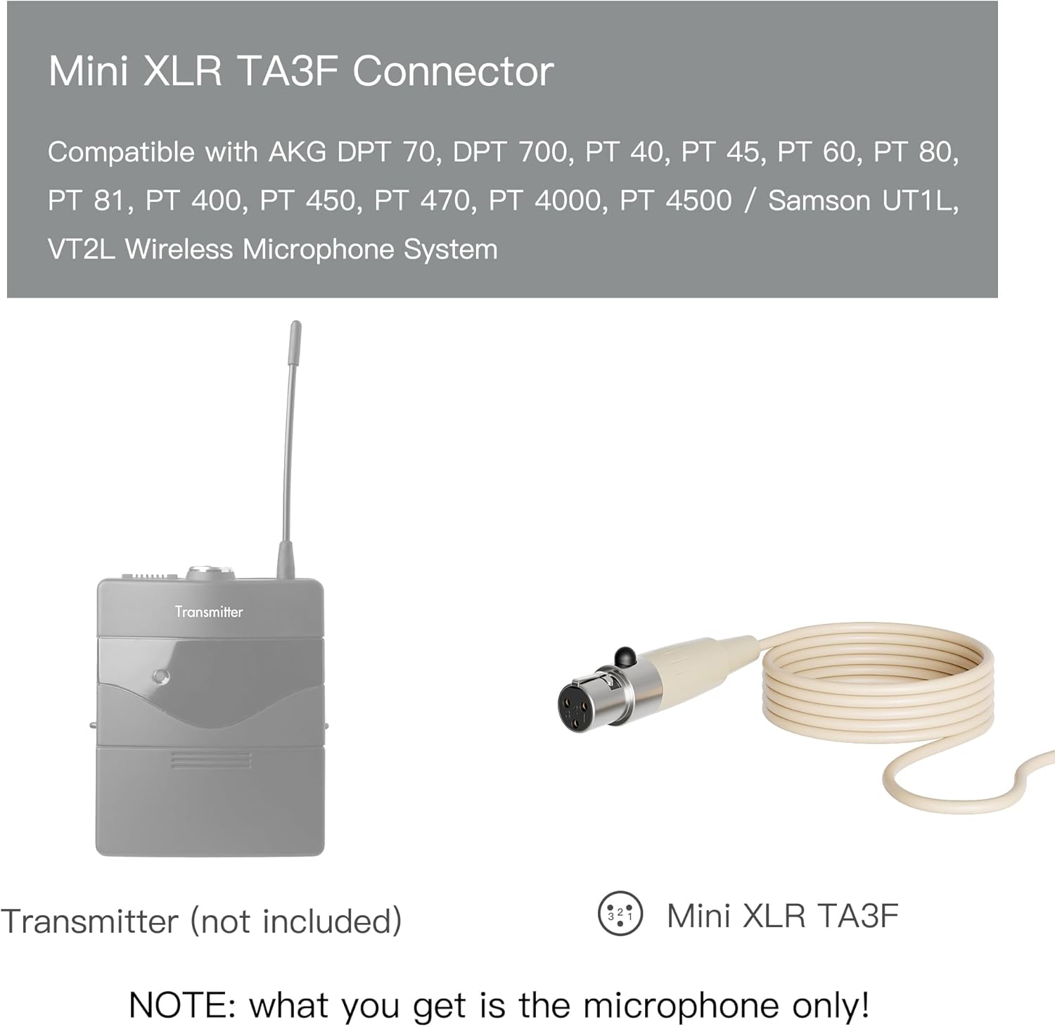 J K MIC-J 069 Earhook Headworn Headset Unidirectional Microphone Compatible with AKG Samson Wireless Microphone System - Mini XLR TA3F Plug - Image 2