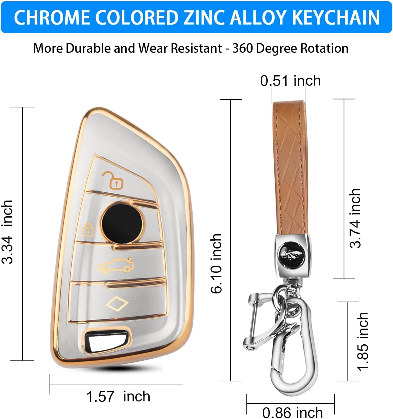 QBUC for BMW Key Fob Cover, Soft TPU Key Case (Gold-Silvery) image 3