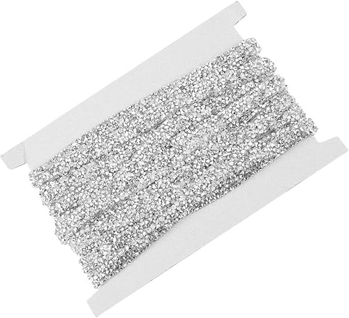 Miniatura 7 de Akozon Rollo de cinta de diamantes de imitación de plata de 10 yardas, suministros de joyería para decoraciones, pasteles de boda, novia
