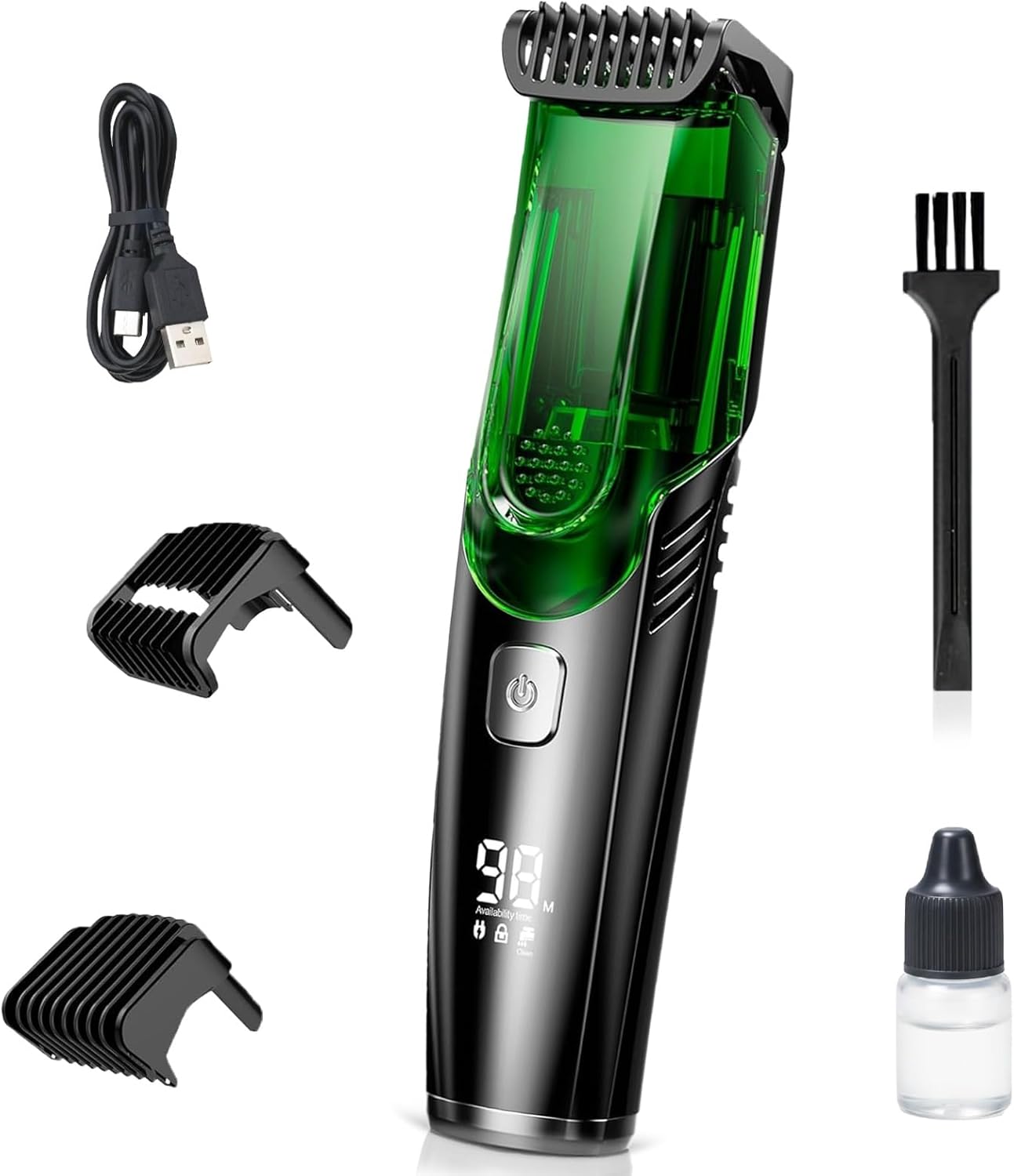 Vacuum Beard Trimmer for Men, Beard and Mustache Trimmer for Men with Adjustable Length Comb (1–20mm), IPX6 Waterproof Built-in Electric Trimmer for Beard, Mustache, and Stubble.