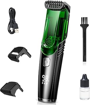 Vacuum Beard Trimmer for Men, Beard and Mustache Trimmer for Men with Adjustable Length Comb 120mm, IPX6 Waterproof Built-in Electric Trimmer for Beard, Mustache, and Stubble.
