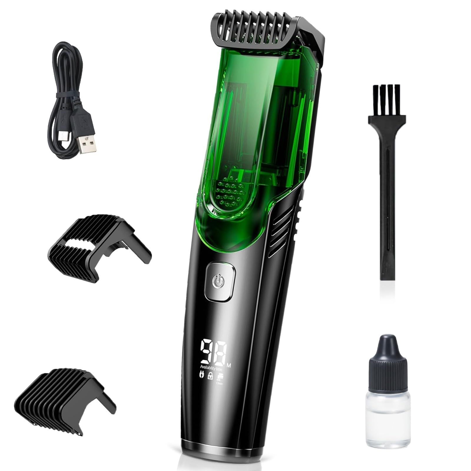 Vacuum Beard Trimmer for Men, Beard and Mustache Trimmer for Men with Adjustable Length Comb (1–20mm), IPX6 Waterproof Built-in Electric Trimmer for