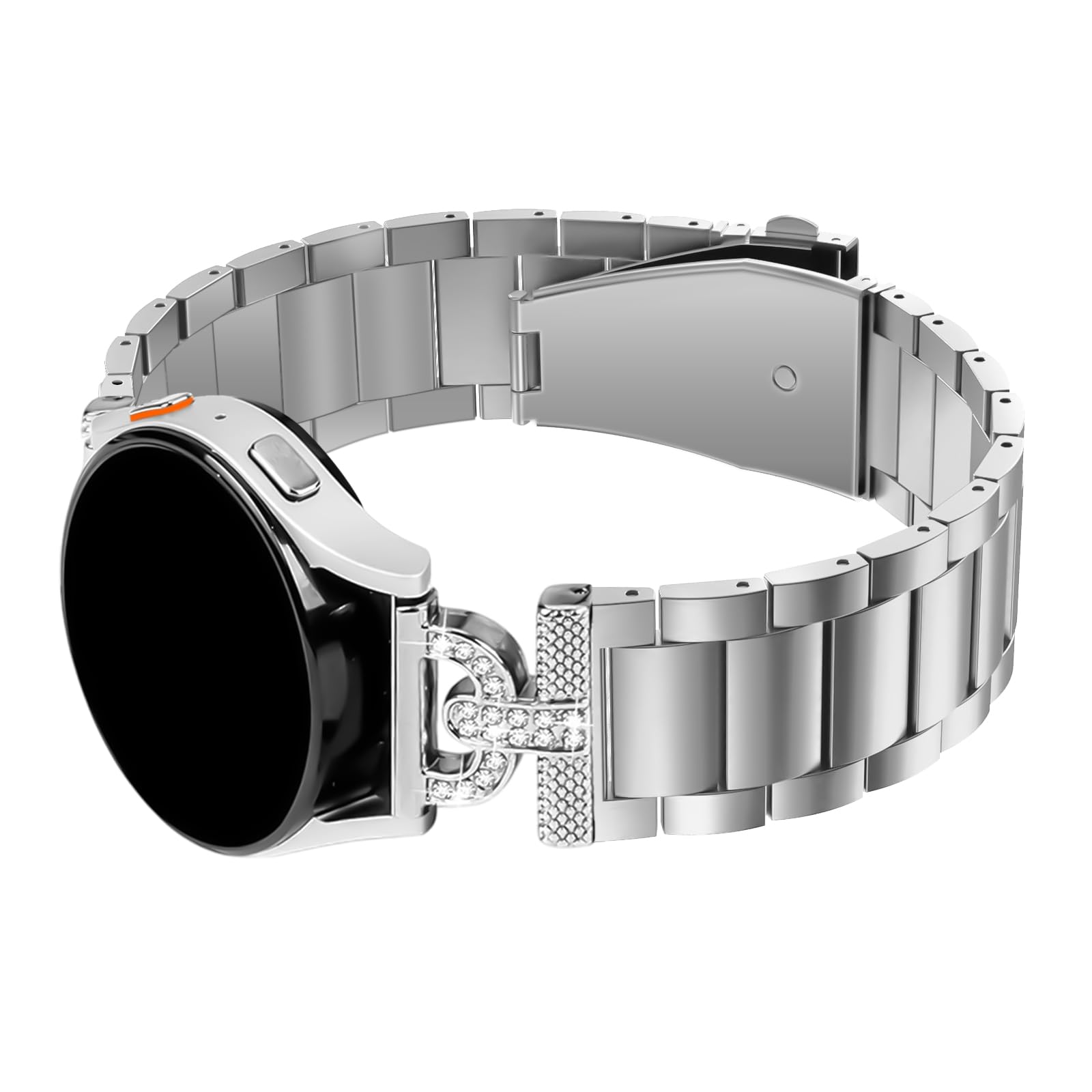 HAYONLIY Stainless Steel Band Compatible with Samsung Galaxy Watch 7/6/5/4/FE 40mm 44mm, 5 Pro, Watch 4/6 Classic 42mm 46mm 43mm 47mm, 20mm Metal Strap Bling Adjustable Women Dressy Wristband