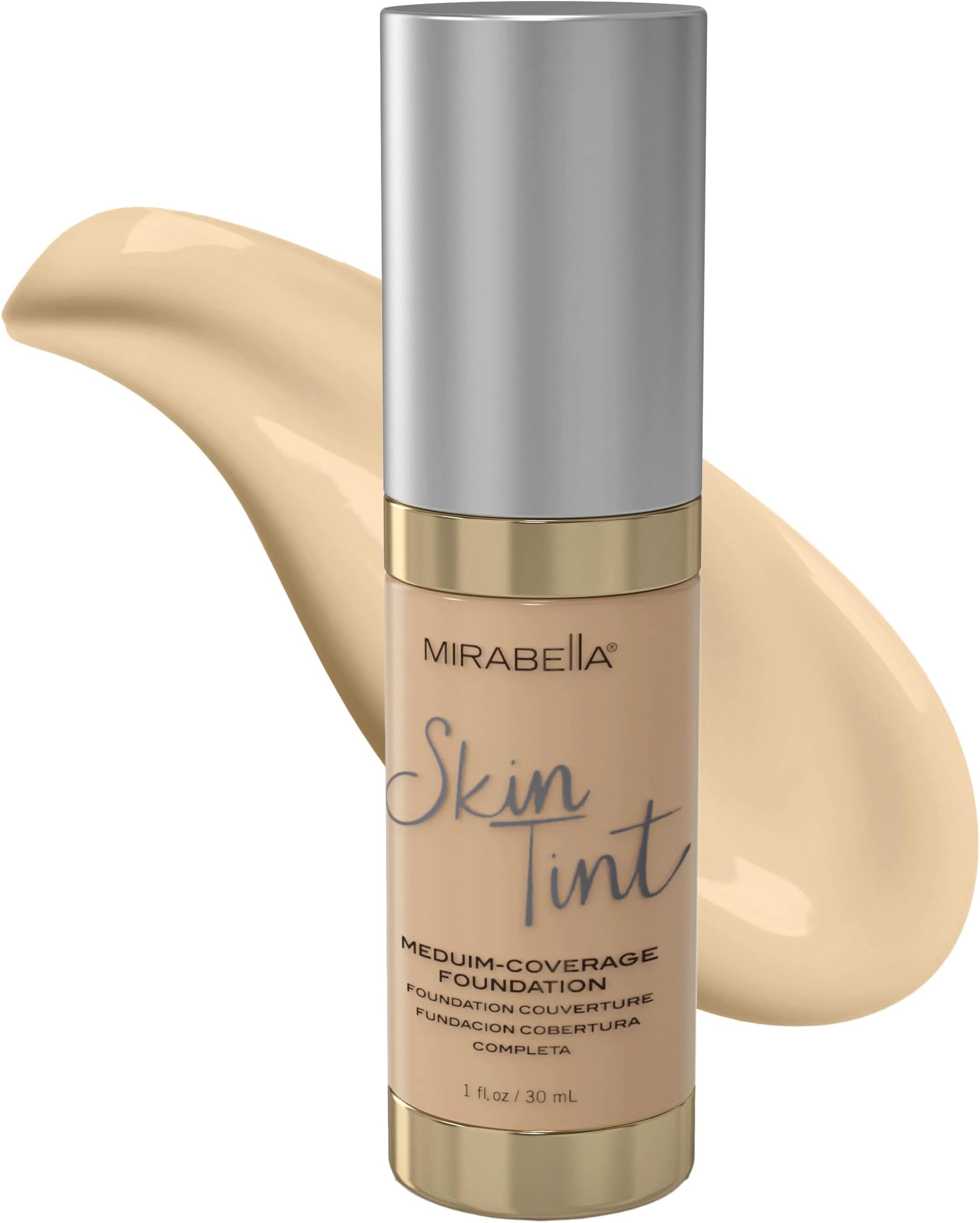 Skin Tint Creme Liquid Foundation, Oil-Free Mineral Foundation with Medium Coverage Delivers Age-Defying Benefits and Hydration with Hyaluronic Acid, Squalane, & Allantoin