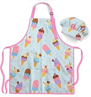SANDJEST Kids Apron with Chefs Hat Set, Kitchen Apron Gifts