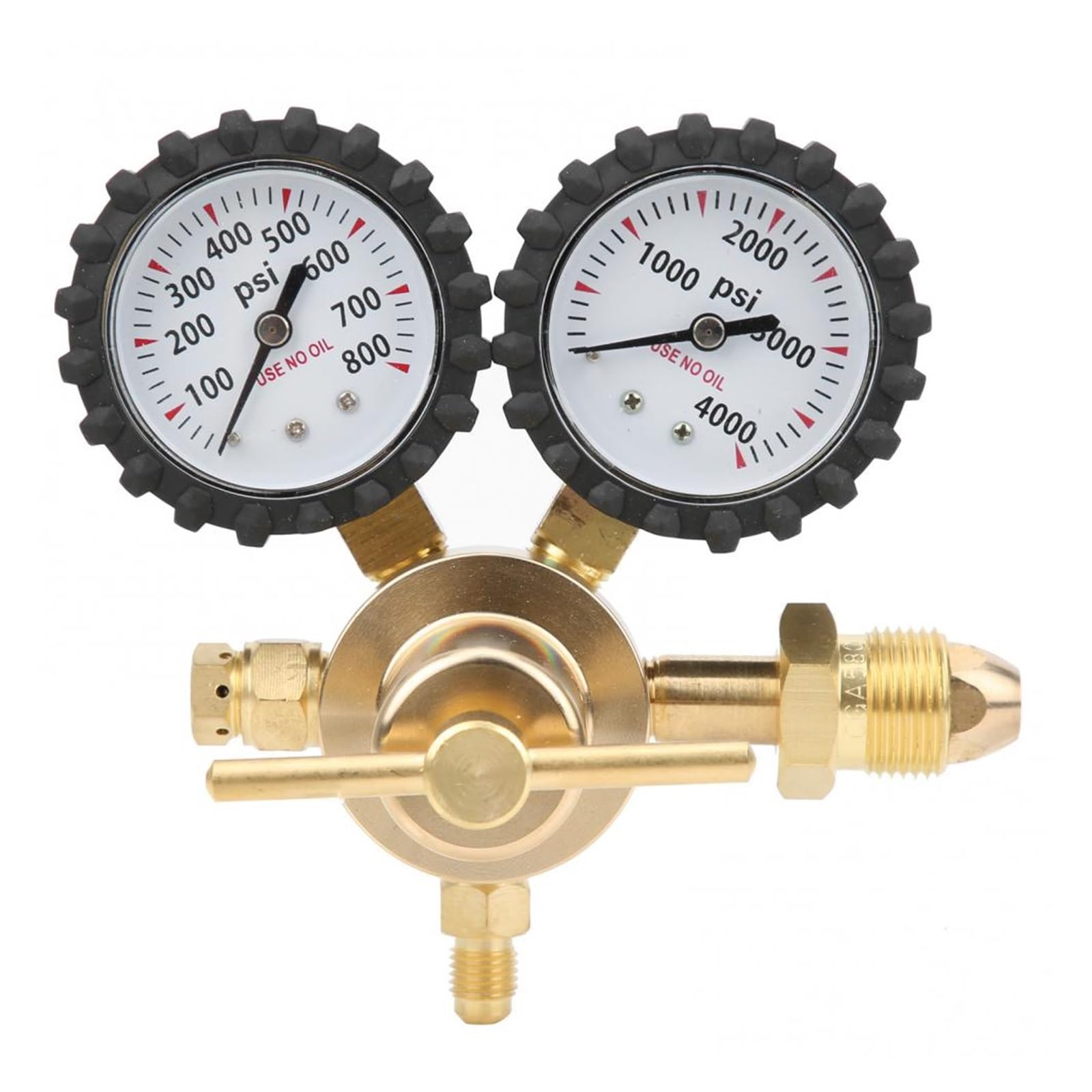 Regulator argonu Regulator azotu Manometr Sprzęt ciśnieniowy Mosiężne przyłącze wlotowe CGA580 Manometry 0-600 PSI Wlot CGA580 Wyjście flare 1/4 cala