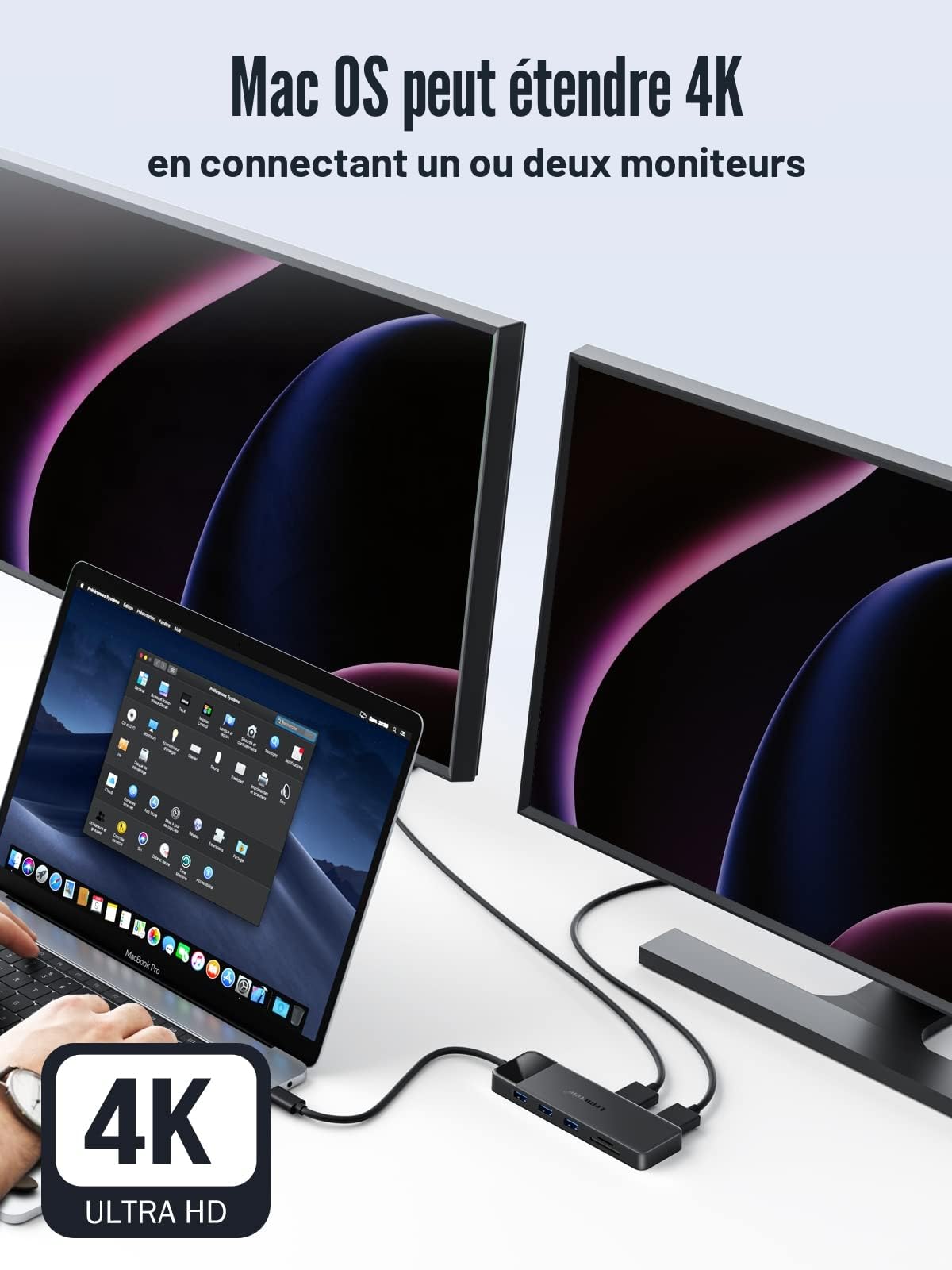 Lemorele Docking Station d'accueil USB C, Adaptateur Hub USB C 10 en 1 vers Double HDMI 4K, VGA, USB 3.0, 2 USB 2.0, 100W PD, SD/TF, AUX 3,5 mm pour MacBook Pro/HP/Dell/Lenovo/Acer et Plus