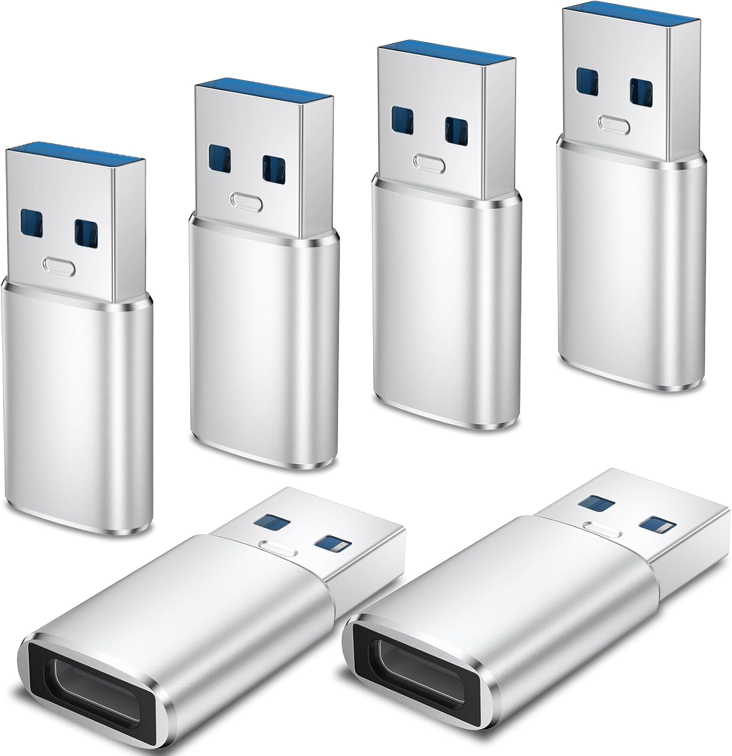 6 Pack USB C Female to USB Male Adapter, Type C to USB A Charger Cable Converter for iPhone 11 12 13 14 15 16 17 Pro Max, iPad Pro Air 4 Mini 6, Samsung Galaxy S25 S24 S23 S22, Google Pixel (Silver)