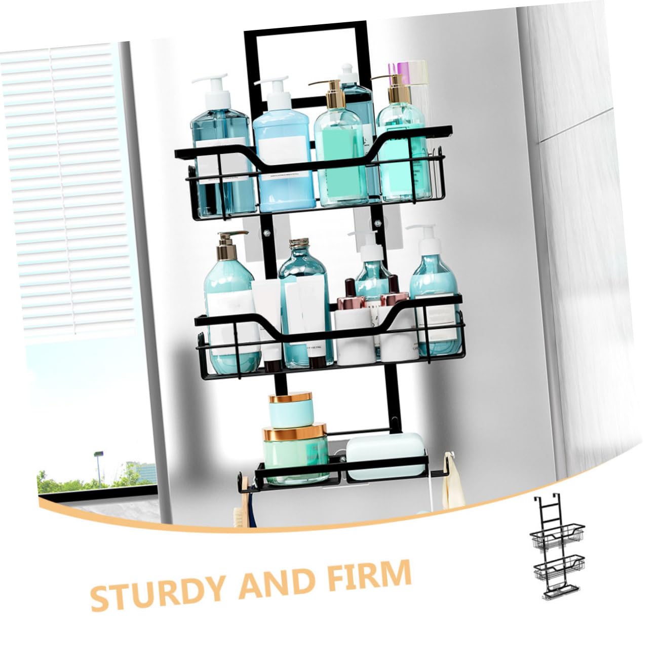 Toyvian Tür Hängeregal Metall Duschkorb Organizer Schwarz Mesh design für Bad Küche Büro Platzsparend und Rostfrei Vielseitige Aufbewahrung für Handtücher Shampoo Kosmetik