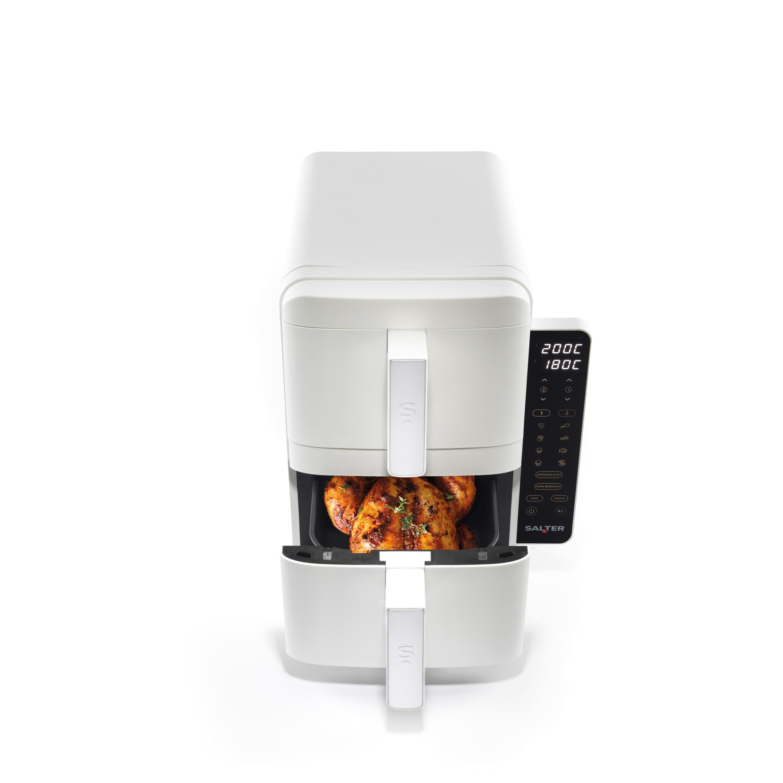 Salter VertiCook Ultra Stackable Air Fryer - Cocina vertical, 9L, 2 x 4.5L cestas y rejillas, 9 funciones, Sincronizar y combinar, Bandeja de parrilla libre de PFAS, Ahorro de espacio, 60-230°C, 2400W