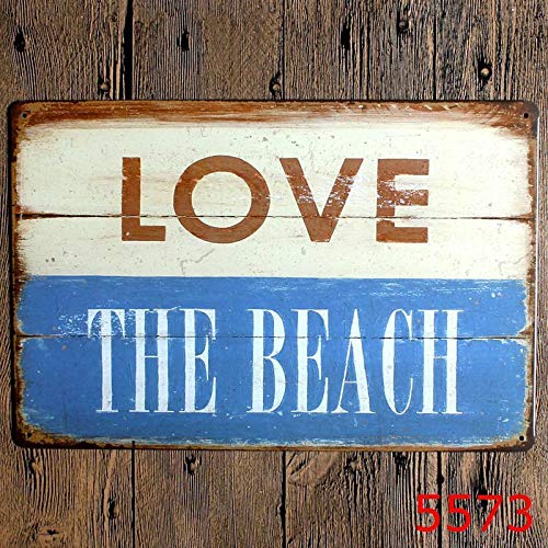 Targa in metallo retrò con scritta Love The Beach Pub Plaqueigns, per