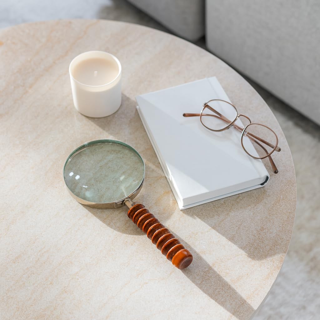 Decorative Magnifying Glass with Ridged Handle for Home Decor - Elegant Office Desk Accessory, Living Room, or Shelf Accent - Ornament for Coffee Table Decor or Entryway - 1", Brown & Silver