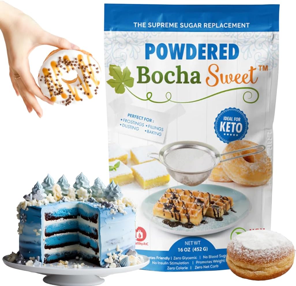 BochaSweet Powdered Sugar Replacement (16 oz), Low Calorie Sugar Substitute, Kabocha Extract in Xylitol Structure, Keto Friendly, Sugar Free Powdered Sugar, Diabetic Friendly, Non GMO, Gluten Free, No Bitter Aftertaste, Ideal for Baking