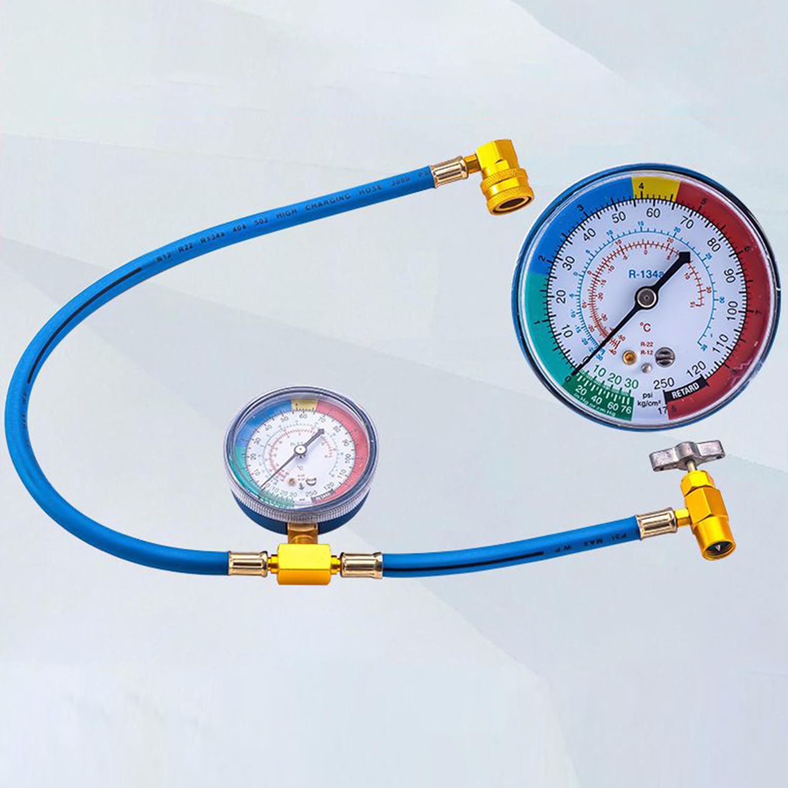 Tubo di ricarica CA con manometro, tubo refrigerante AC, con manometro, tubo refrigerante anti-riflusso, per rilevamento perdite, riparazione auto, HVAC commerciale frigorifero